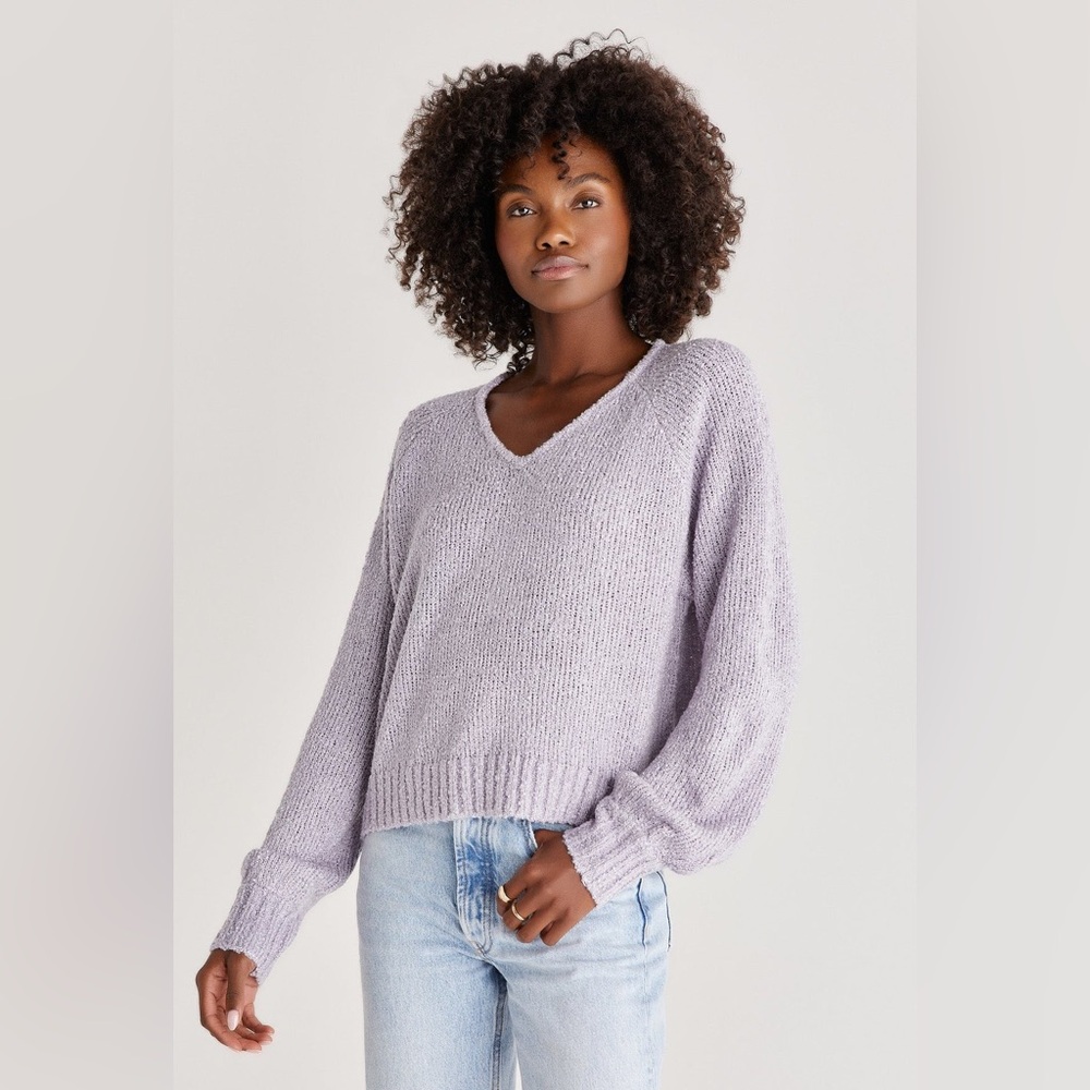 Z Supply Becca V Neck Sweater in Lilac